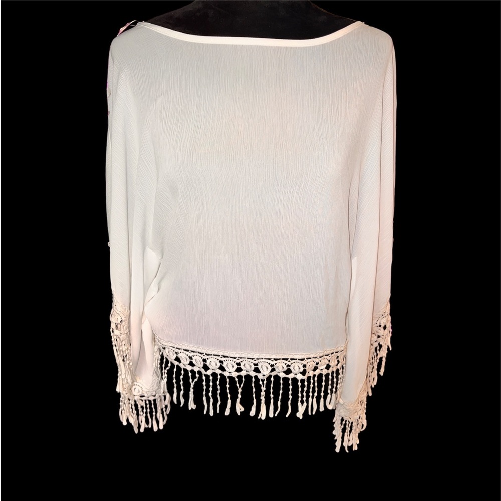 Sheer White Poncho Top - Crochet Edging -